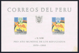 Peru C164a, MNH. Mi Bl.3. World Refugee Year WRY-1960. Oak, Dove, Farmer-Horses. - Perú