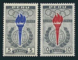Peru C172-C173,C173a Sheet, MNH. Michel 605-606,Bl.5. Olympics Rome-1960, Torch. - Perù