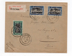 !!! TIMBRES DU CONGO BELGE SURCH EST AFRICAIN ALLEMAND OCCUPATION BELGE SUR LETTRE RECO DE KIGOMA DE 1919 - Storia Postale