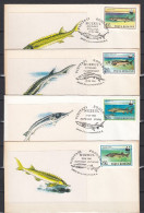 4 Enveloppes POISSONS - ESTURGEON - Cachets Illustree - Fishes