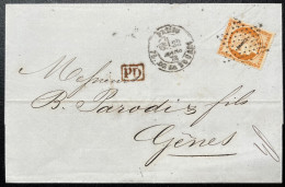 N°38 40c ORANGE CERES SUR LETTRE / ETOILE 1 PARIS POUR GENES ITALIE / 22 MARS 1873 / LSC - 1849-1876: Période Classique