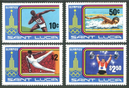 St Lucia 516-519,520, MNH. Mi 514-517,518 Bl.24. Olympics Moscow-1980. Swimming. - St.Lucia (1979-...)