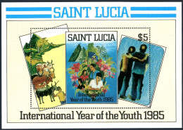 St Lucia 795,MNH.Michel 801 Bl.43. Year Of The Youth,IYY-1985.Illustrations. - St.Lucie (1979-...)
