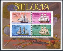 St Lucia 386a, MNH. Michel Bl.8. US-200, 1976. Revolutionary Era Ships. - St.Lucie (1979-...)