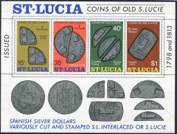 St Lucia 358a Sheet,MNH.Michel 348-351 Bl.4. Spanish Coins Of Old St Lucie,1974, - St.Lucia (1979-...)