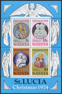 St Lucia 366a Sheet,MNH.Michel Bl.6. Christmas 1974.Virgin & Child. - St.Lucie (1979-...)