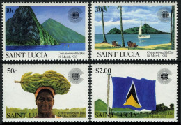 St Lucia 599-602,MNH. Commonwealth Day 1983.Twin Peaks,Beach-yacht,Banana,Flag. - St.Lucia (1979-...)