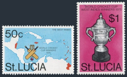 St Lucia 403-404, MNH. Michel 396-397. World Cricket Cup, 1976. Map. - St.Lucia (1979-...)