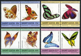 St Lucia 731-734 Ab Pairs, MNH. Michel 732-739. Butterflies 1985. - St.Lucia (1979-...)