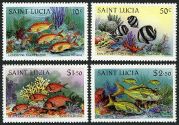St Lucia 612-615, 616 Sheet, MNH. Michel 607-610, Bl.37. Coral Reef Fish 1983. - St.Lucia (1979-...)