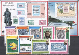Paraguay 1980, Stamp On Stamp, Zeppelin, 9val +BF - Briefmarken Auf Briefmarken