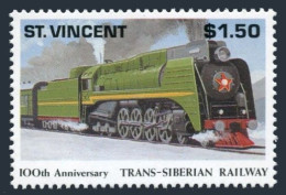 St Vincent 1555,MNH.Mi 1861. Trans-Siberian Railway,100th Ann.1991.Locomotive. - St.Vincent (1979-...)