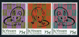 St Vincent 2241 Ac Strip,MNH.Mi 3372-3374. New Year 1996,Lunar Year Of The Rat. - St.Vincent (1979-...)