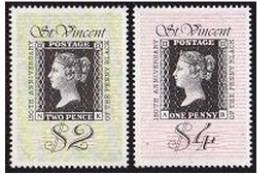 St Vincent 1319-1320,1321, MNH. Mi 1514-1515,1516 Bl.96. Penny Black, 150th Ann. - St.Vincent (1979-...)