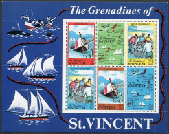 St Vincent 329a, MNH. Michel Bl.1. Tourism 1971. Careening, Seine Fishermen,map. - St.Vincent (1979-...)