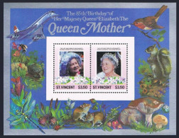 St Vincent 866-867, MNH. Mi Bl.20-21. Queen Mother, 85th Birthday. Fauna. - St.Vincent (1979-...)