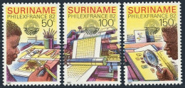 Surinam 600-602, MNH. Mi 987-989. PHILEXFRANCE-1982. Stamps Designing, Printing, - Surinam