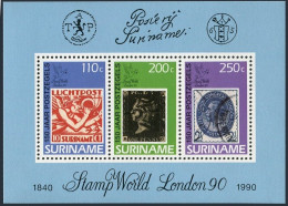 Surinam 860a Sheet, MNH. Mi Bl.53. Penny Black-150. Stamps World London. 1990. - Surinam