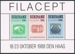 Surinam 825 Ac Sheet, MNH. Michel 1277-1279 Bl.48. FILACEPT-1988.Stamp On Stamp. - Suriname