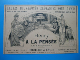 (1892) Hautes Nouveautés élégantes Pour Dames - HENRY A LA PENSÉE - Rue Du Faubourg-Saint-Honoré à Paris - Advertising