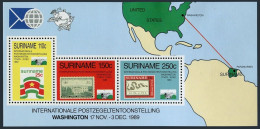 Surinam 851a Sheet, MNH. Michel Bl.51. EXPO Washington-1989. Flag, Snake Poster. - Suriname