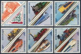 Surinam 712-723 Pairs, MNH. Michel 1134-1145. Trains 1985. - Suriname