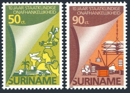 Surinam 739-741a,MNH.Mi 1163-1164,Bl.42. Independence.Agriculture,Industry,1985. - Surinam