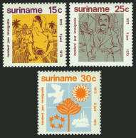 Surinam 402-404, MNH. Mi 651-653. 1st Immigrants From India,100. 1973. Ship,Map, - Suriname