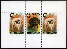 Surinam B233a Sheet, MNH. Michel Bl.17. Dogs 1976. Pekingese, Dachshund. - Surinam