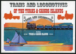 Turks & Caicos 554, MNH. Michel 624 Bl.42. Train, Locomotives, Yacht. 1983. - Turks- En Caicoseilanden