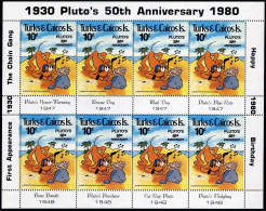 Turks & Caicos 468-469 Sheets,470. MNH. Walt Disney. Pluto-50,1981. Dogs,Dolphin - Turks E Caicos