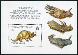 Turks & Caicos 1043, MNH. Michel 1114 Bl.126. Dinosaur Triceratops, 1993. - Turcas Y Caicos