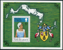 Turks & Caicos 324 Sheet, MNH. Michel 373 Bl.7. QE II Reign. Arms-birds; Map. - Turks And Caicos