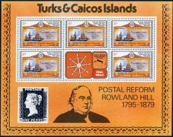 Turks & Caicos 391-395 Sheets,MNH.Mi 436-440C Klb. Sir Rowland Hill, 1979. Ship. - Turks & Caicos (I. Turques Et Caïques)