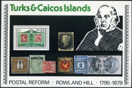 Turks & Caicos 396a Sheet, MNH. Mi Bl.16. Sir Rowland Hill 1979. Stamps, Ships. - Turcas Y Caicos