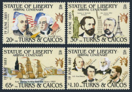 Turks & Caicos 661-664,665,MNH.Mi 728-731,Bl.56.Statue Of Liberty,100,1985.Ships - Turks- En Caicoseilanden