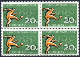 Uruguay 722 Block Of 4, MNH. Michel 1012. Olympics Tokyo-1964: Soccer. - Uruguay