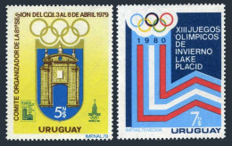 Uruguay 1019-1020, MNH. Olympics Lake Placid-1980, Moscow-1980. Arch, Emblems. - Uruguay