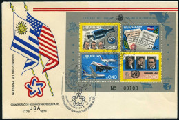 Uruguay C413-C414 Ad Sheets, FDC. Mi Bl.26-27. USA-100, 1976. Space, Presidents. - Uruguay