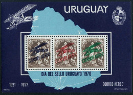 Uruguay C375, MNH. Mi 1181-1183 Bl.13. Stamp Day 1970: First Air Post Issue. - Uruguay