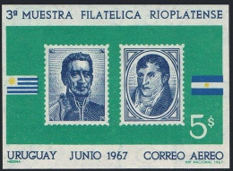 Uruguay C319, MNH. Michel Bl.10. Jose Artigas, Manuel Belgrano, Flags. 1967. - Uruguay