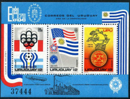 Uruguay C418, MNH. Mi Bl.28. UPU-100, USA-200, Soccer-1978, Olympics-1976. 1975. - Uruguay