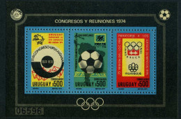 Uruguay C398,MNH.Mi Bl.21. UPU-100, Soccer-Germany-1974, Olympics-Montreal-1976. - Uruguay
