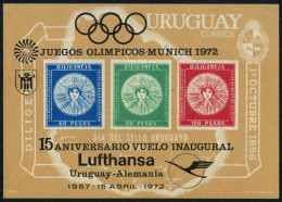 Uruguay 771A/black Overprint,MNH.Michel Bl.15. Olympics Munich-1972,Lufthansa. - Uruguay