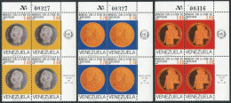 Venezuela 1346-1348 Blocks/4,MNH.Mi 2322-2324. Simon Bolivar Memorial Coins,1985 - Venezuela