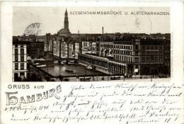 Gruss Aus Hamburg - Reesendammsbrücke - Litho 1896 - Andere & Zonder Classificatie