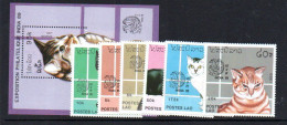 LAOS -  1989 - INDIA EXPOSITION / DOMESTIC CATS SET OF 6 +SOUVENIR SHEET MINT NEVER HINGED, - Laos