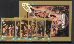 LAOS -  1984 - CORREGGIO SET OF 7  +SOUVENIR SHEET MINT NEVER HINGED, - Laos