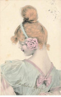 N°23916 - Fantaisie - Jeune Femme De Dos, Coiffé D'un Chignon Et D'une Rose - Frauen