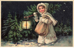 N°23931 - Carte Gaufrée - Joyeux Noël - Fillette Marchant Dans La Nuit Avec Une Lanterne - Altri & Non Classificati